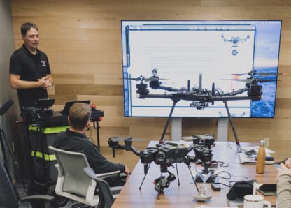 Classroom training session with Alta X Gen2 and flight software on a monitor